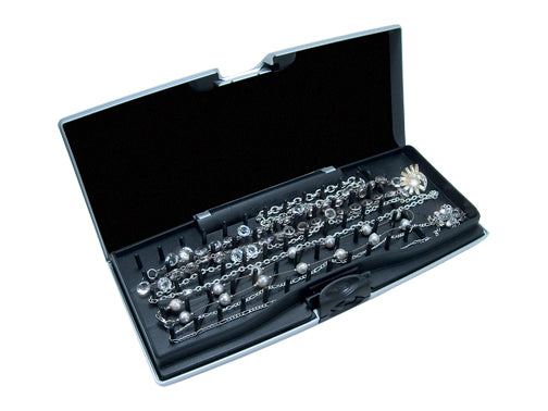 Storus Smart Jewelry Case® open view peg side full of necklaces