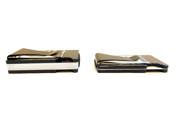 Storus Smart Wallet without screws filled with 12 card versus one filled with one card
