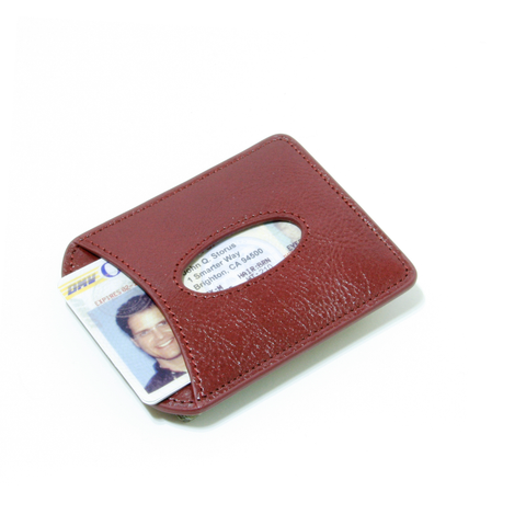 Smart Money Clip® Leather - Wine - Storus - card side with driver's license